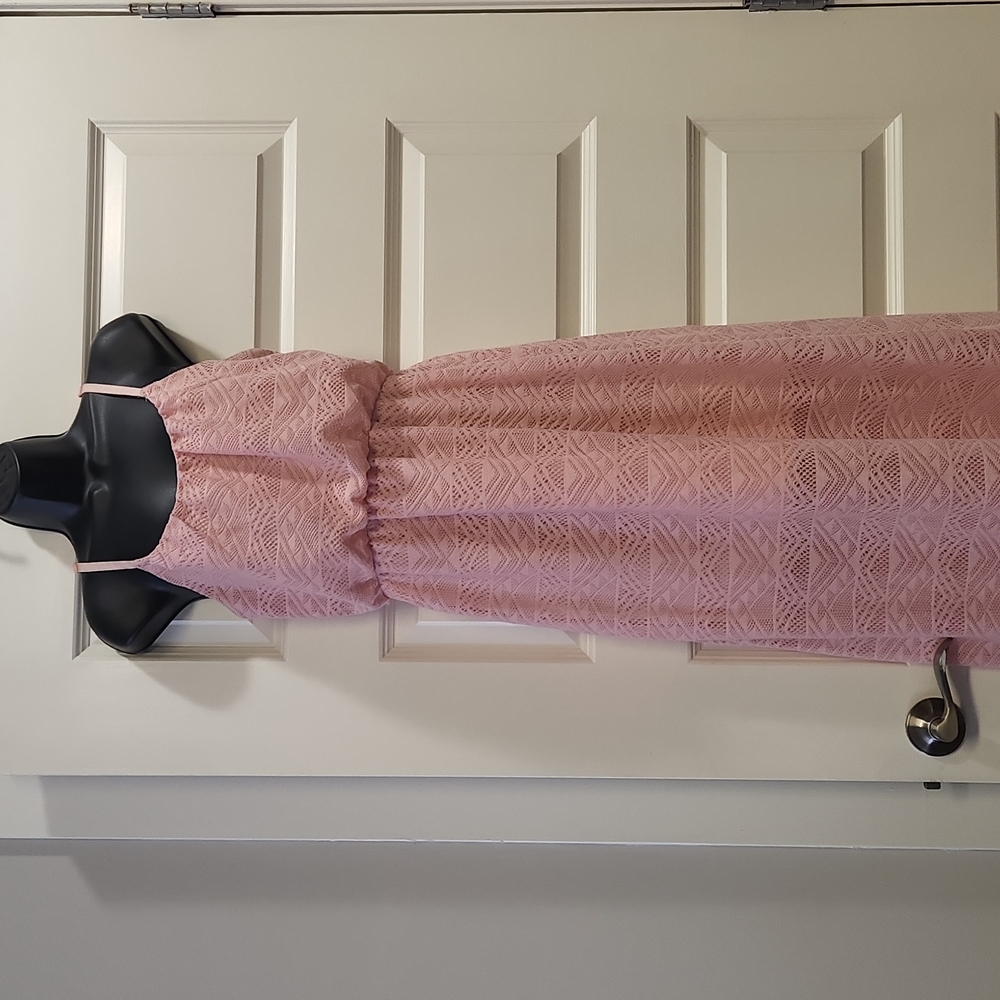 Salmon colored maxi lace dress
